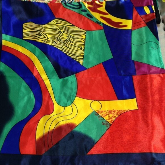 3 for $20 Beautiful Silky Graphic Scarf 35" Picasso Red Blue - Picture 2 of 5